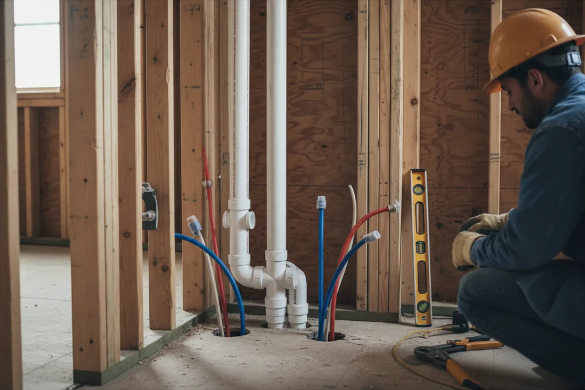 Drain and supply rough-in during Leak Detection in Glidden