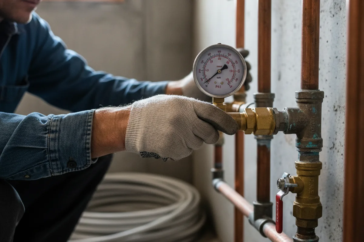 Pressure testing a repaired line during Water Line Repair in Glidden